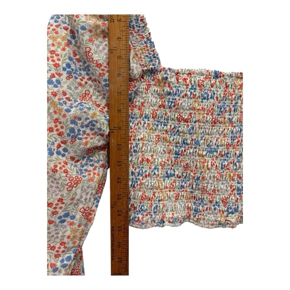 Japna Crop Top‎ Womens Medium Multicolor Ditsy Floral Smocked Summer Vacay Boho - Picture 6 of 8
